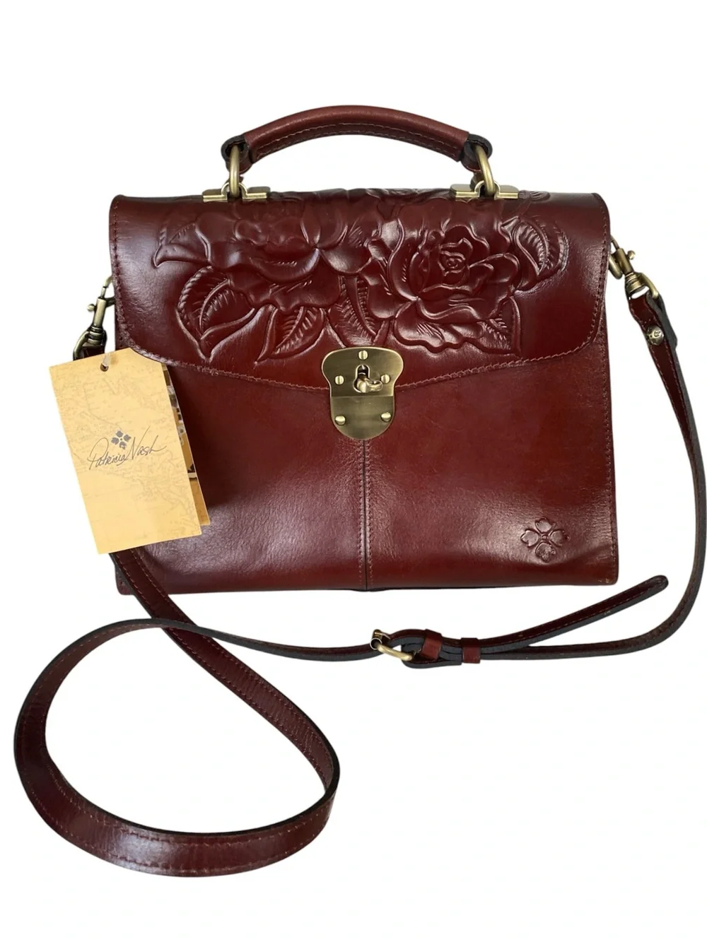 Patricia Nash Leather Brailes Portfolio Satchel British Tan style P1123347 NWT